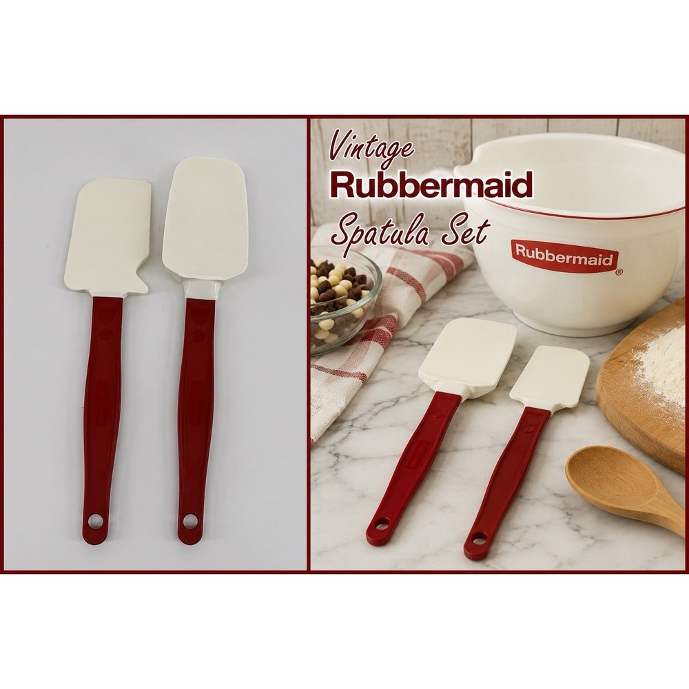 Vintage Rubbermaid Red White Silicone Spatula Set Retro Farmhouse Baking Tools